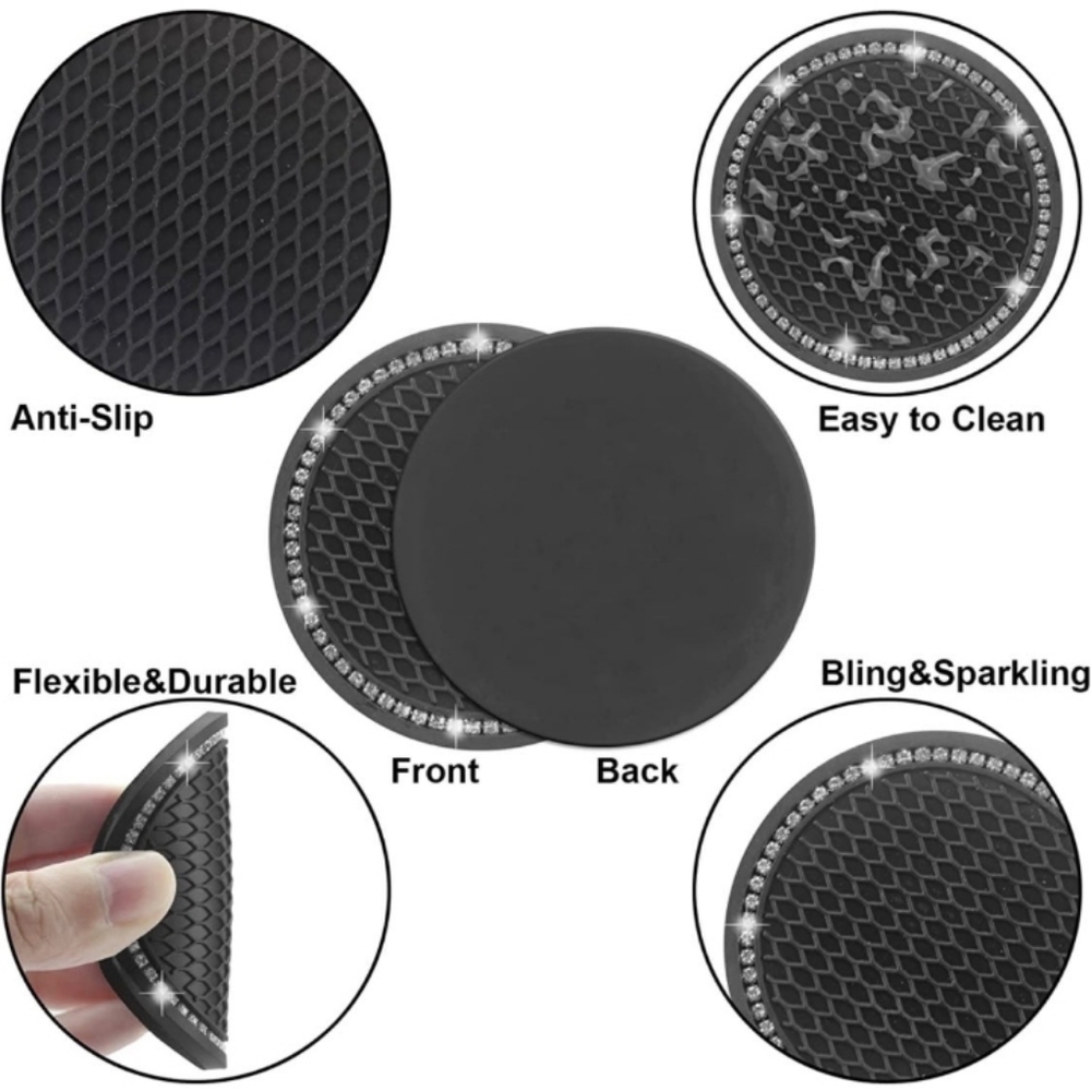 RHINESTONE Cup Holder Silicone 2pc Coasters Auto Var Truck SUV VansUniversal NWT - Picture 4 of 13